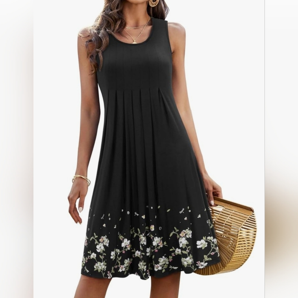 Floral Black Sleeveless Dress